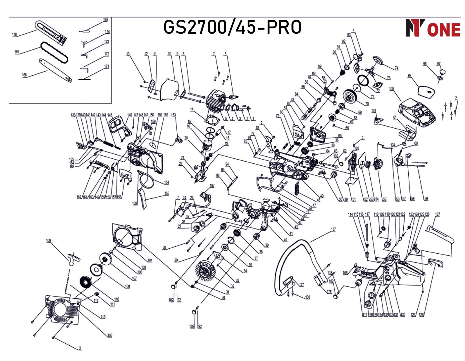 Пила бензиновая GS2700/45-PRO (45см3,легкий старт,шина 16дюймов,2700Вт)  №1